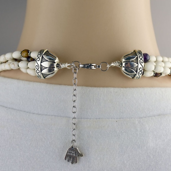 White Turquoise Cross Necklace Earring Set - Picture 3 of 4